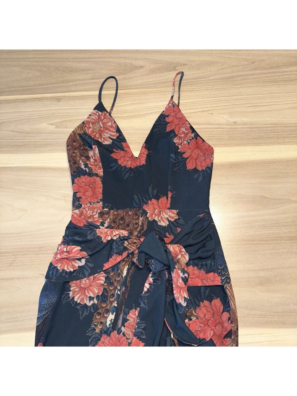 NWT PatBO Aegean Blue Peacock Print Ruffle Maxi Dress Women's 6 - Picture 2 of 8